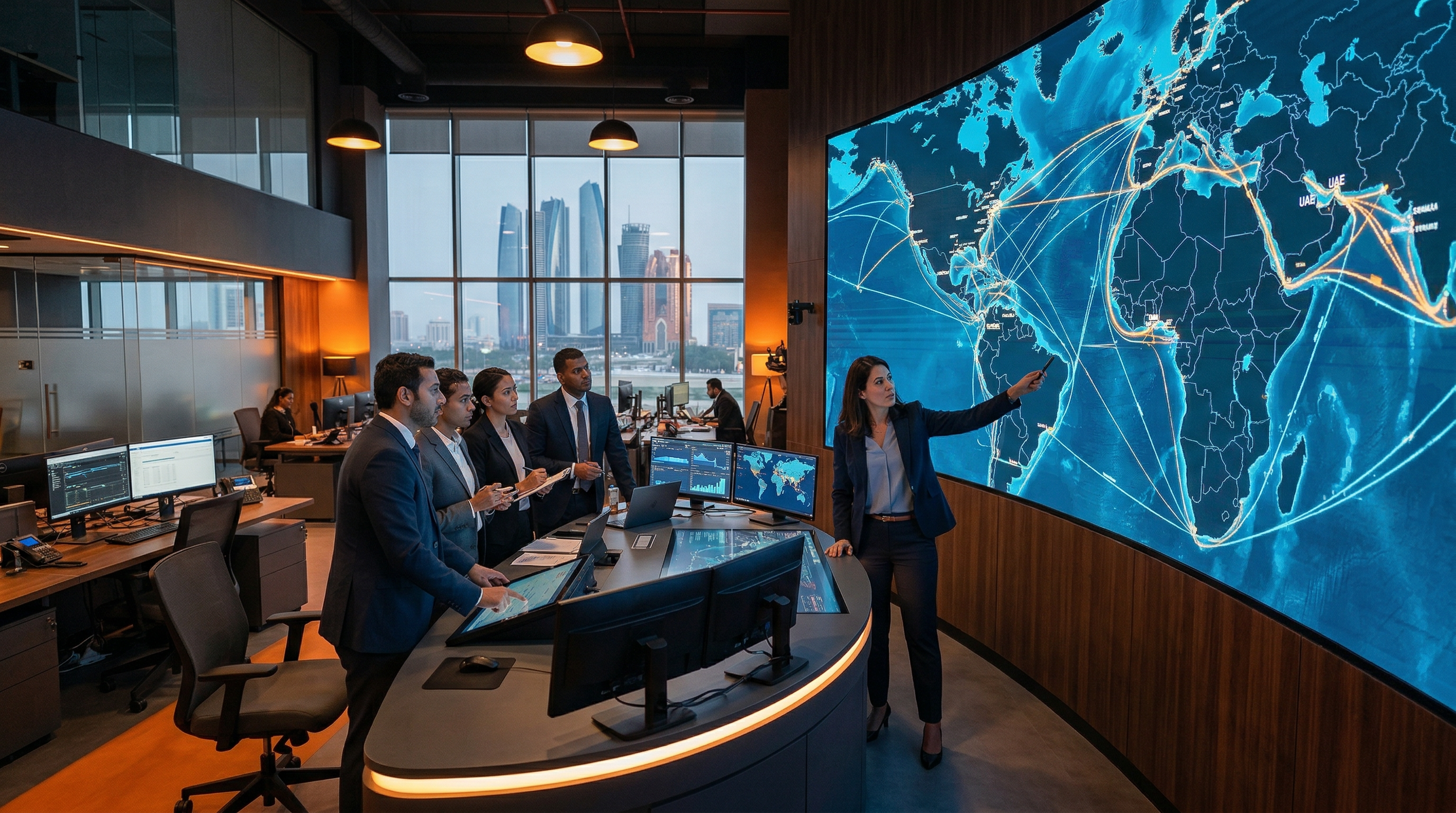 GET global operations center showing trade routes across Africa, Middle East, and Europe